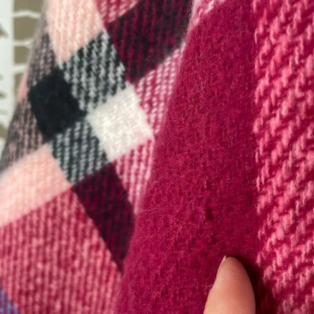 Plaid Oversized Fringe Trim Scarf Shawl Wrap